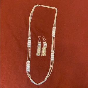 Stella & Dot Dakota white gold necklace, earrings